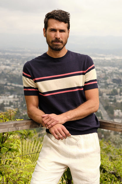 DEXTER LINEN BLEND STRIPED CREW