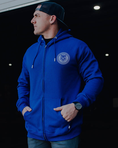 White Chain Badge Zip Up - Blue