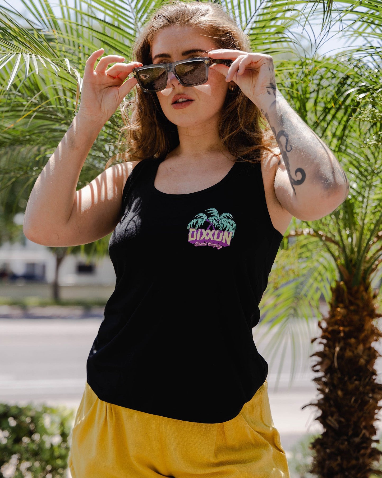 Women's Pink Low Hanging Flowy Tank - Black